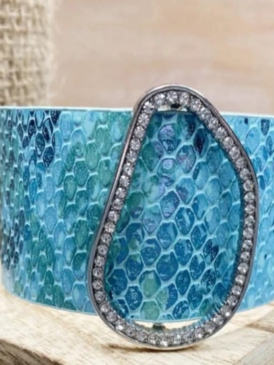paparazzi Jewelry - Blue Faux Leather "Snakeskin" Wrap Bracelet